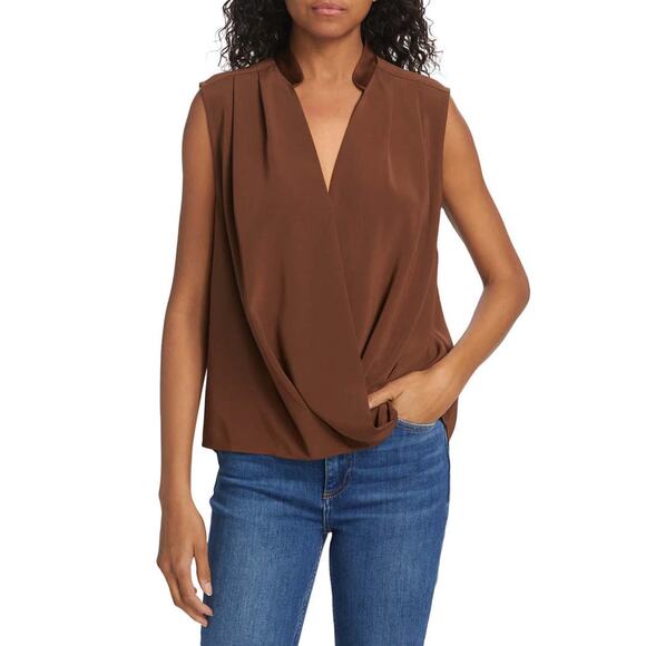 RAG & BONE Meredith Brown Wrap Effect Crepe Sleeveless Top Size XL - Picture 2 of 8